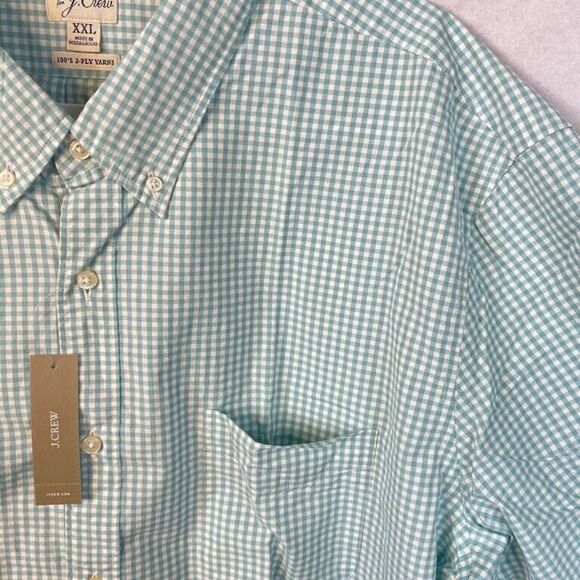 J.Crew Mens Button Up Shirt Size 2XL Green Check Long Sleeve Slim Fit Organic - Picture 4 of 14